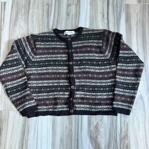 Vintage 90s Streetwear Small Wool Lambswool Knit Cardigan Sweater Cropped